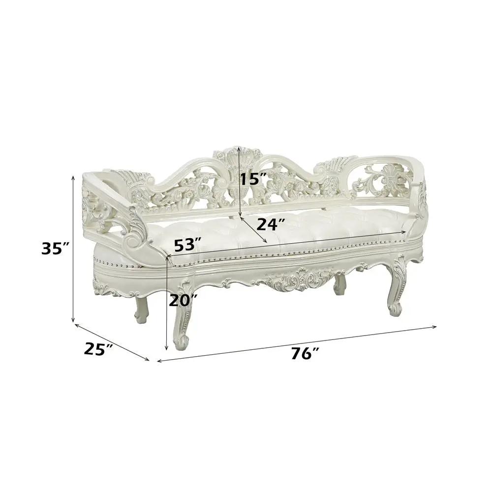 Adara - Bench - Pearl White Synthetic Leather & Antique White by Unique Piece Furniture