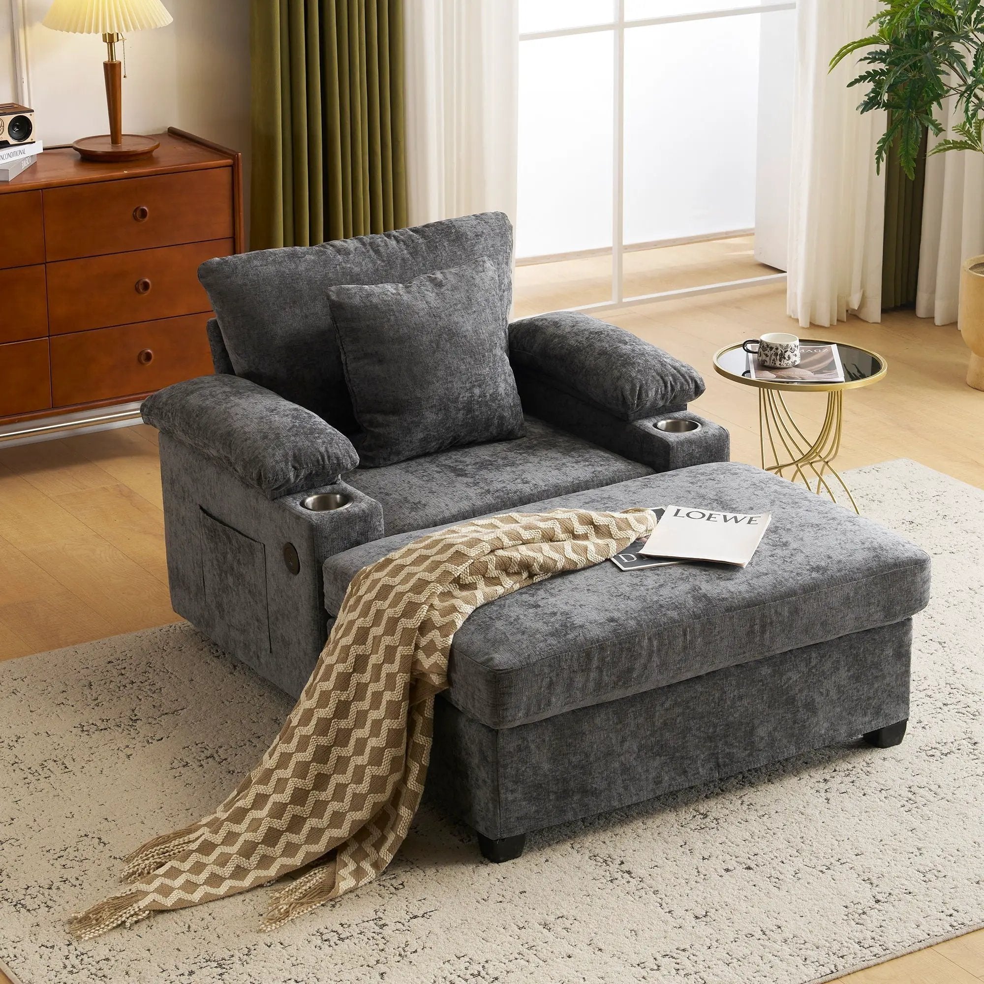 Modern Oversized Chair With Ottoman, Cupholders And USB Charging Ports by HouseOfZazla