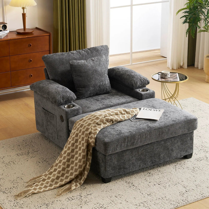 Modern Oversized Chair With Ottoman, Cupholders And USB Charging Ports by HouseOfZazla
