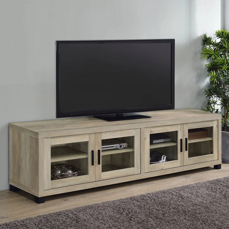 Sachin 4-door Engineered Wood 79-inch TV Stand Distressed Pine by Unique Piece Furniture