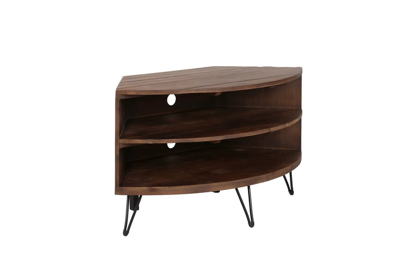 Fan Shape Reclaimed Wood Corner Media Table For Living Room Wise Use Your Space - Natural by Unique Piece Furniture