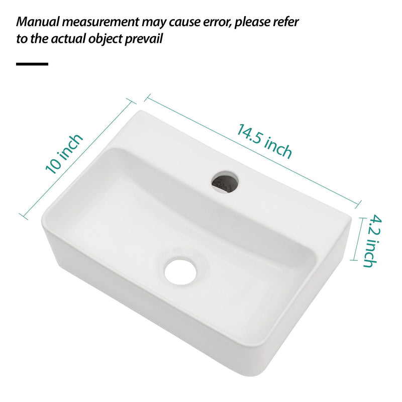 Ceramic Rectangle Wall Mount Bathroom Sink With Single Faucet Hole by HouseOfZazla