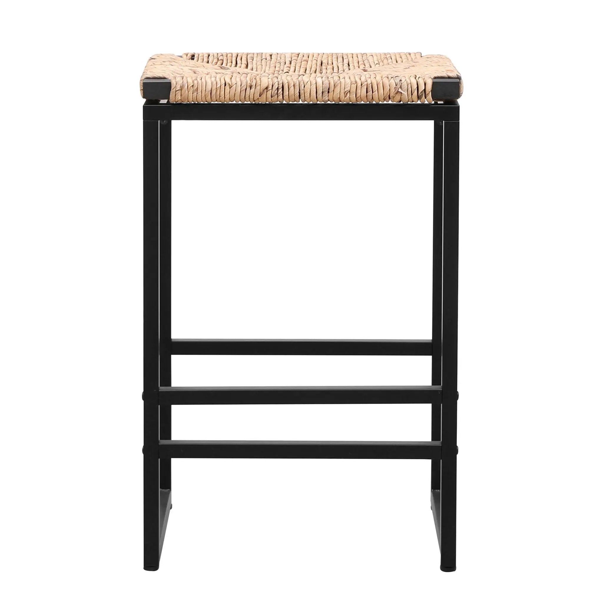 25" Height Backless Water Hyacinth Woven Bar Stools With Footrest (Set of 2) - Natural by HouseOfZazla