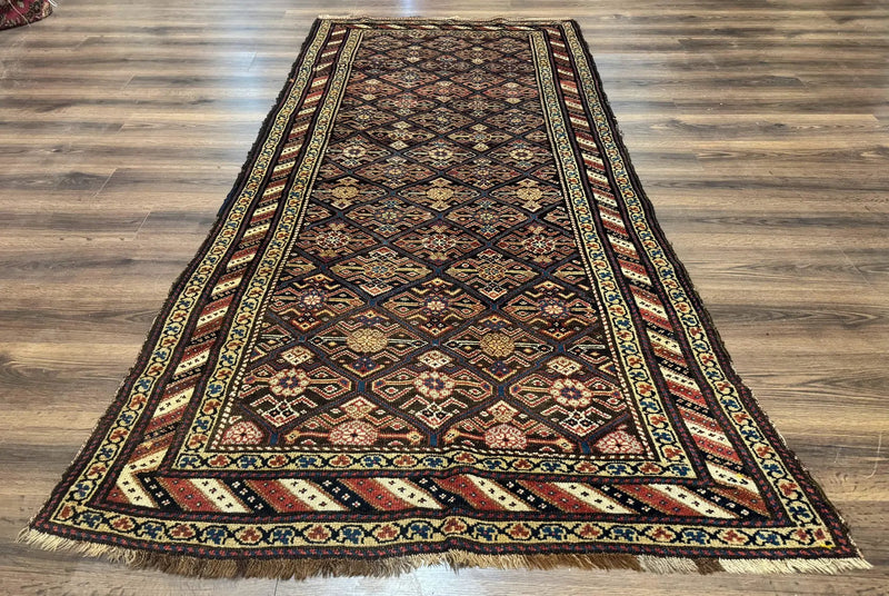Antique Persian Wide Runner Rug 4x9, Kurdish Rug, Panel Design, Rainbow Border, Rare Tribal Rug by Jewel Rugs
