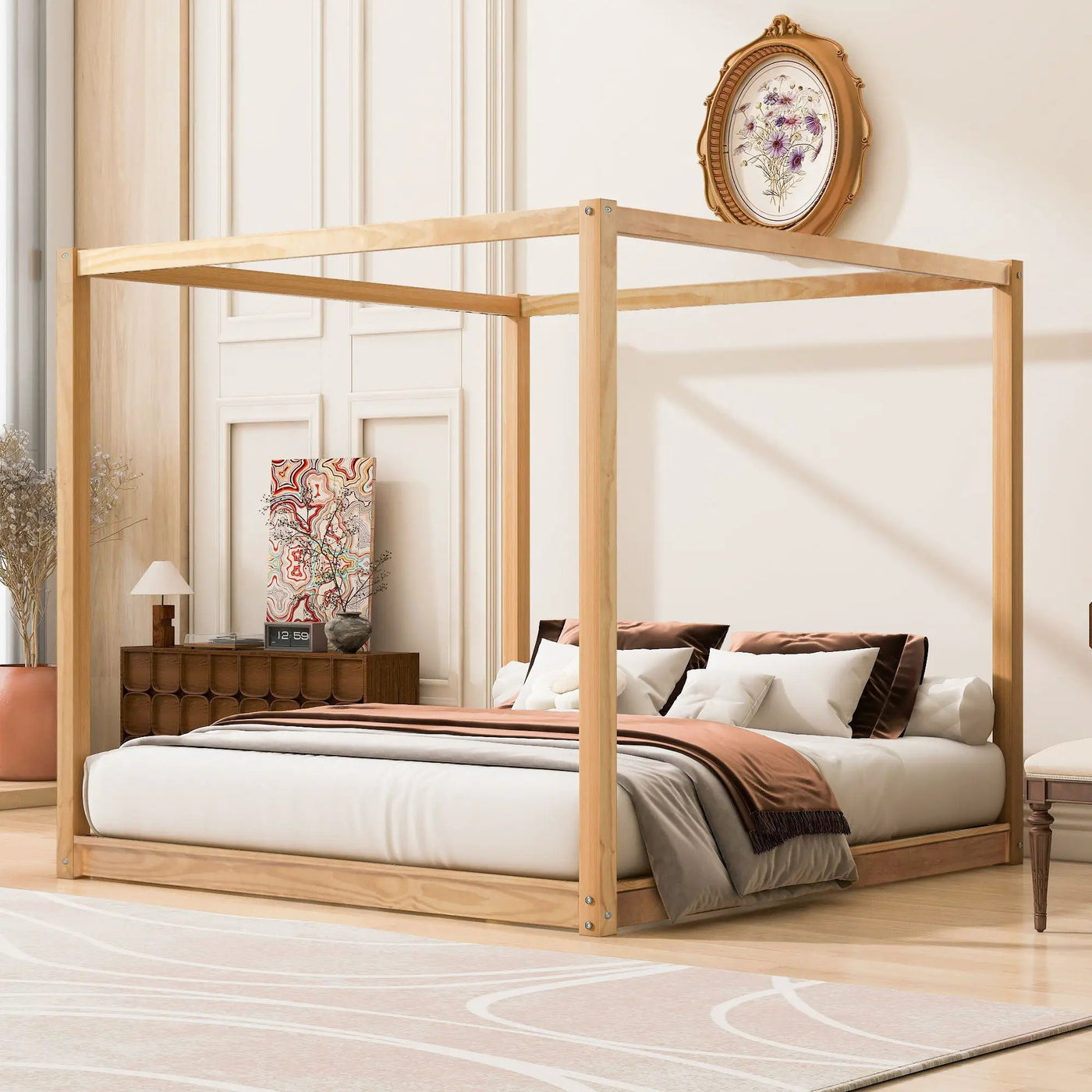 Wood Canopy Platform Bed With Support Legs And Airflow Slats by HouseOfZazla