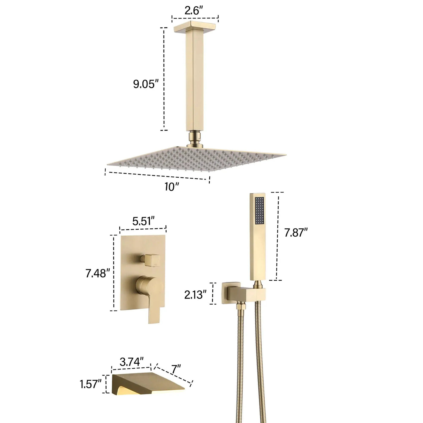 Wall Mount Shower System With High Pressure 10" Shower Head And Handheld by HouseOfZazla