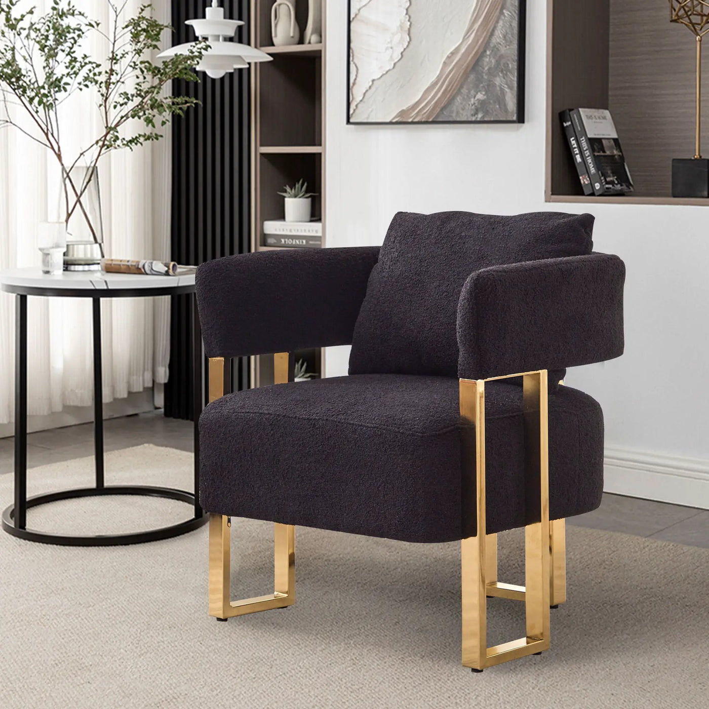Modern Decorative Chair Teddy Fleece Upholstered And Metal Foot by HouseOfZazla
