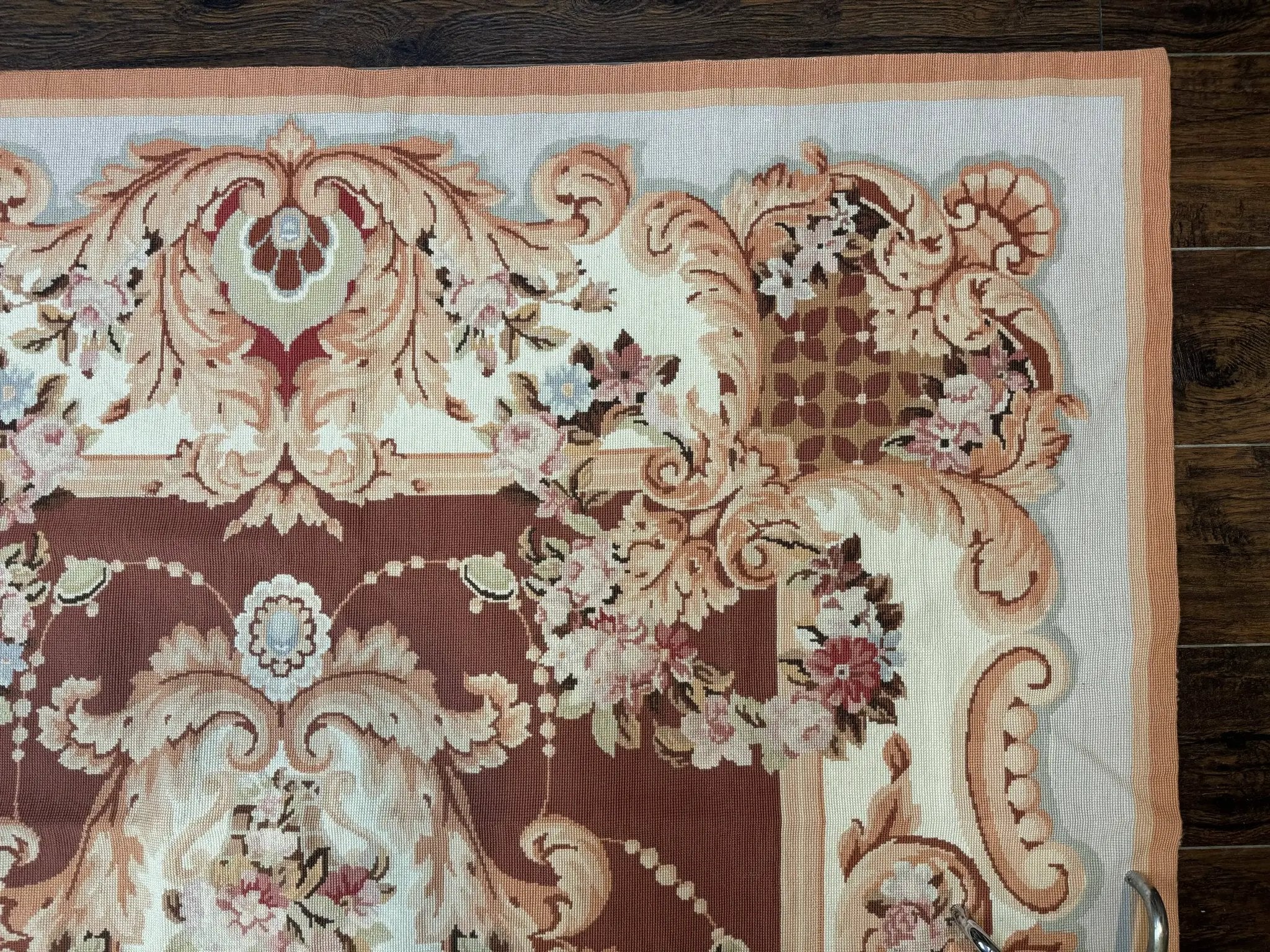 Vintage Needlepoint Rug 6x9, Aubusson Rug, Flatweave Wool Elegant Carpet, Medium Size, French European Design by Jewel Rugs