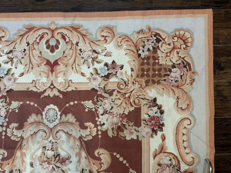 Vintage Needlepoint Rug 6x9, Aubusson Rug, Flatweave Wool Elegant Carpet, Medium Size, French European Design by Jewel Rugs