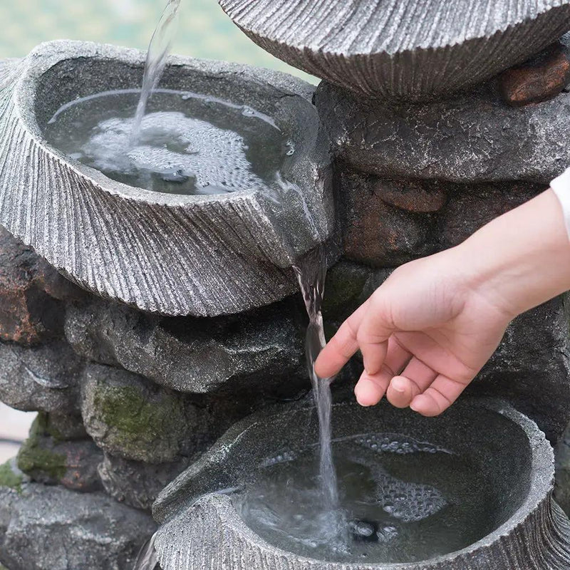Indoor Outdoor Stone Water Fountain, 4 Tier Polyresin Cascading Rock Bowl Freestanding Fountain With LED Ligh - Gray by HouseOfZazla