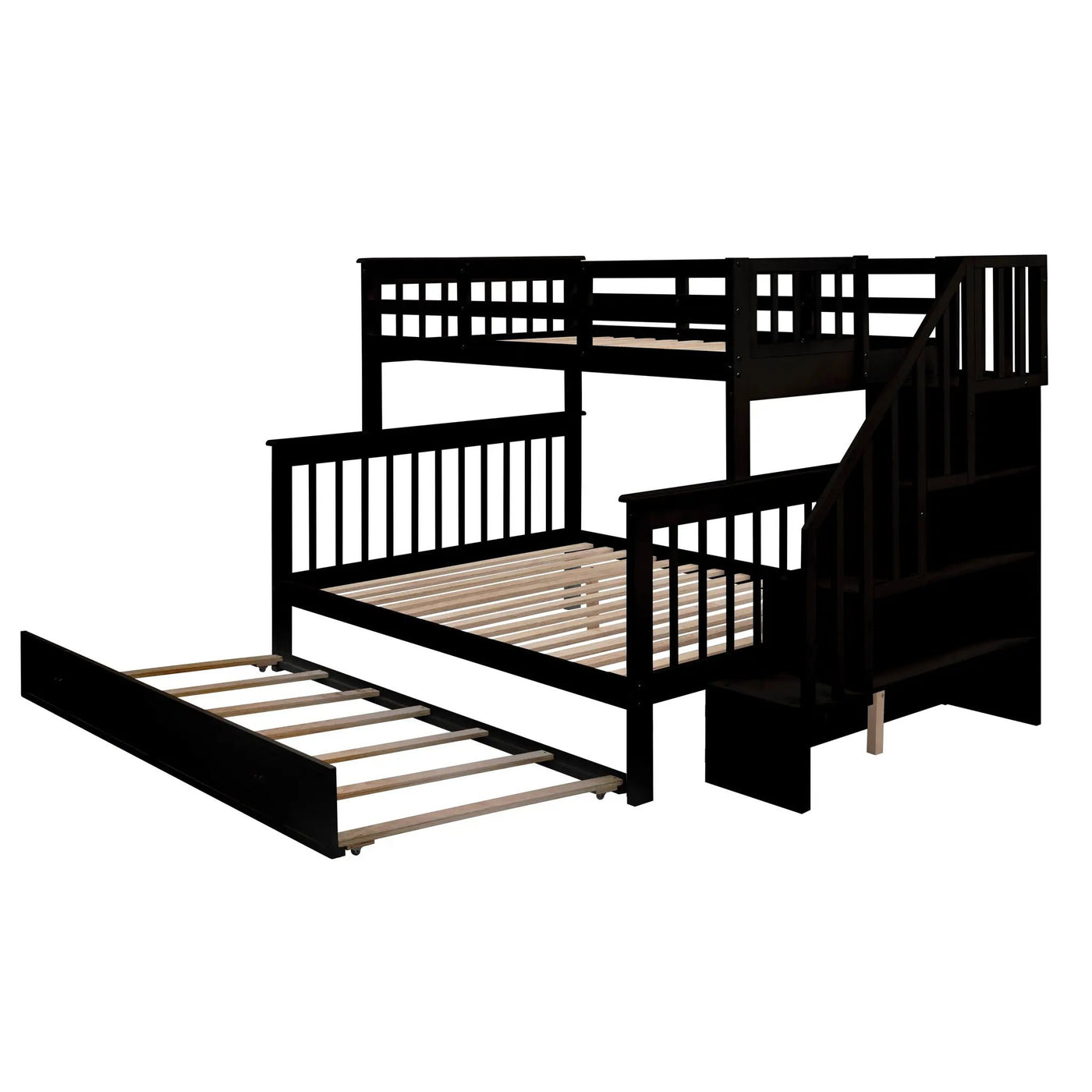 Bunk Bed With Twin Size Trundle, Storage And Guard Rail For Bedroom by Unique Piece Furniture