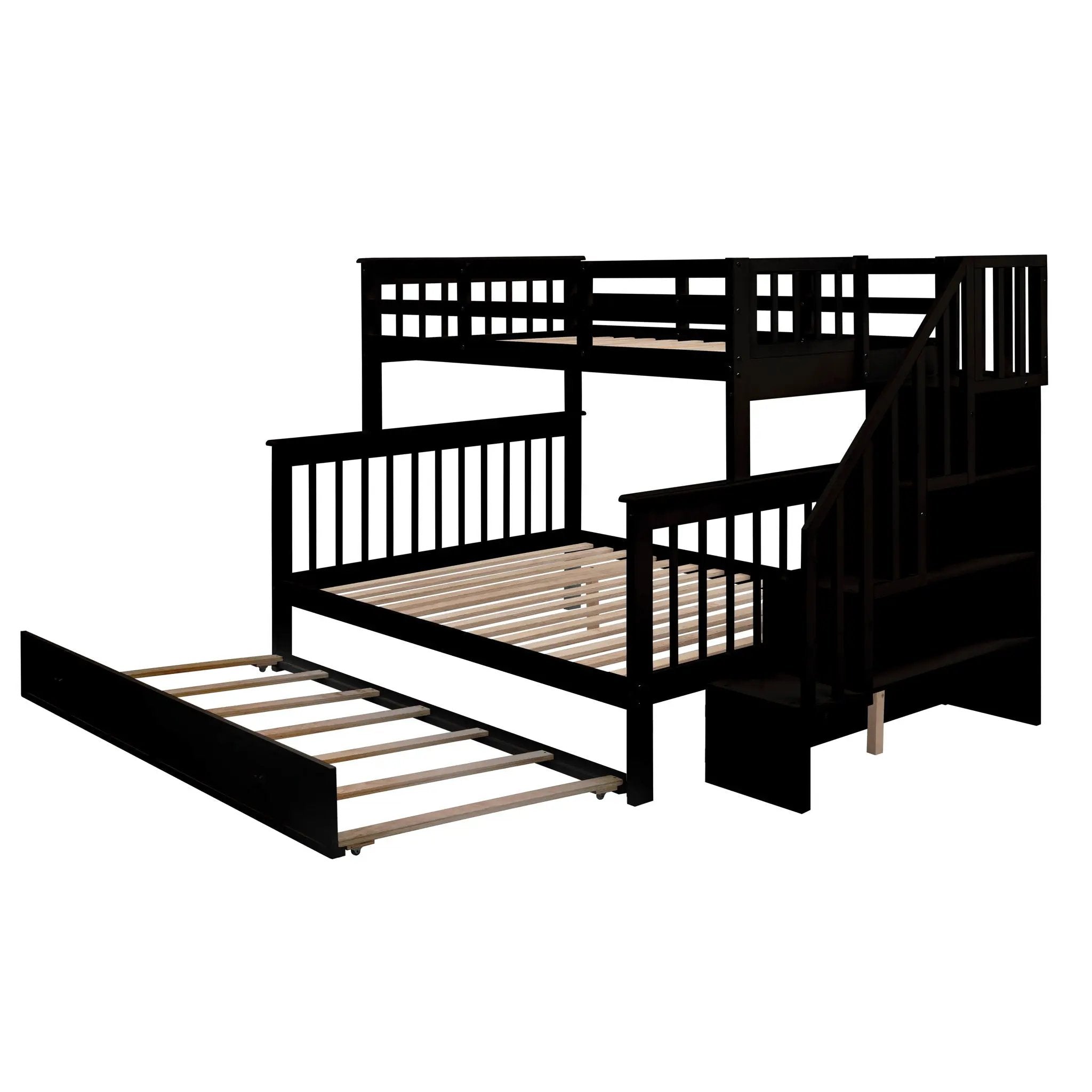 Bunk Bed With Twin Size Trundle, Storage And Guard Rail For Bedroom by HouseOfZazla