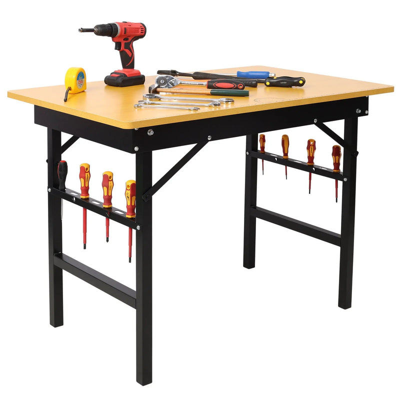 Portable Folding Work Table With Measuring Tape And Angle Finder Steel - Black by HouseOfZazla