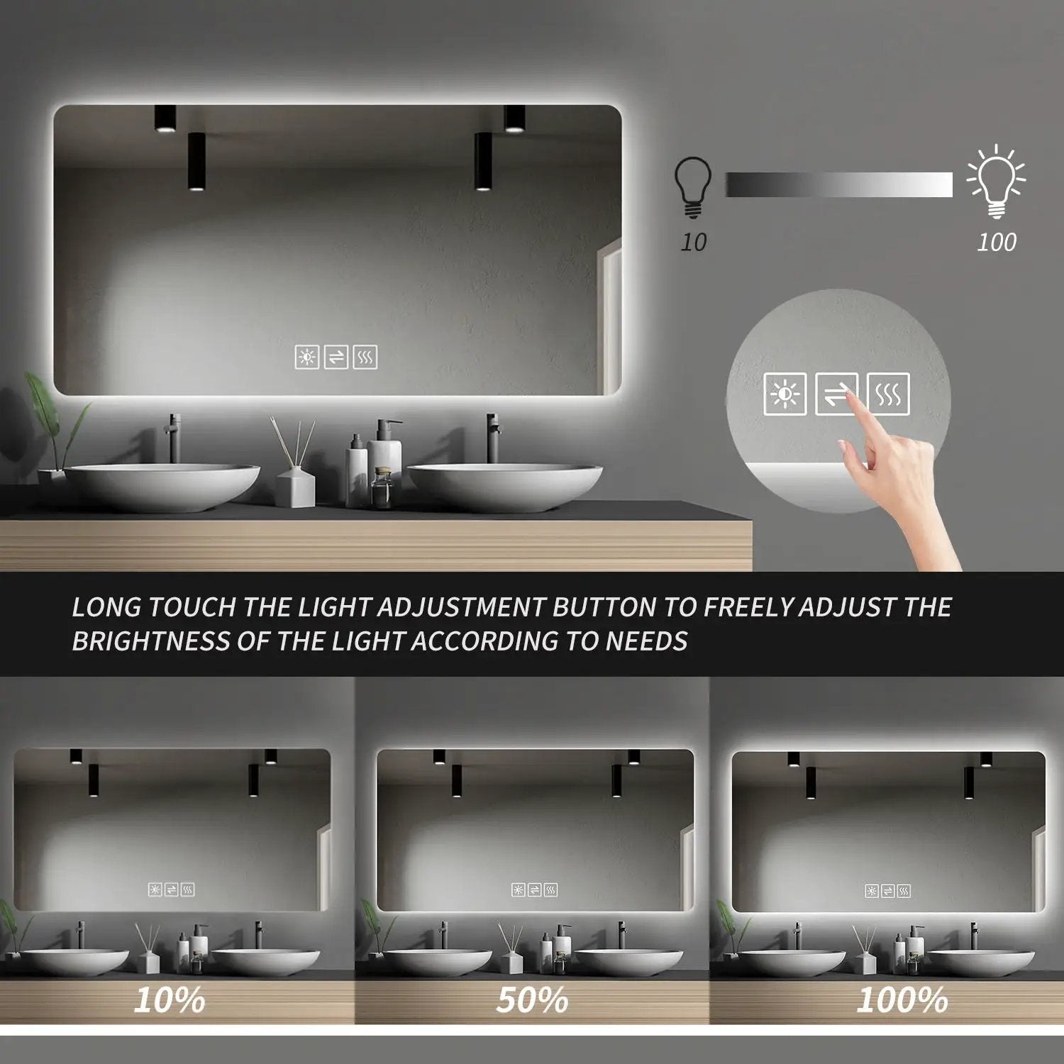 28" Bathroom Mirror With LED Lights Front And Backlit, Anti-Fog Lighted Vanity Mirrors For Wall Mounted And 5 Level Dimmable, Horizontal / Vertical - Clear by HouseOfZazla