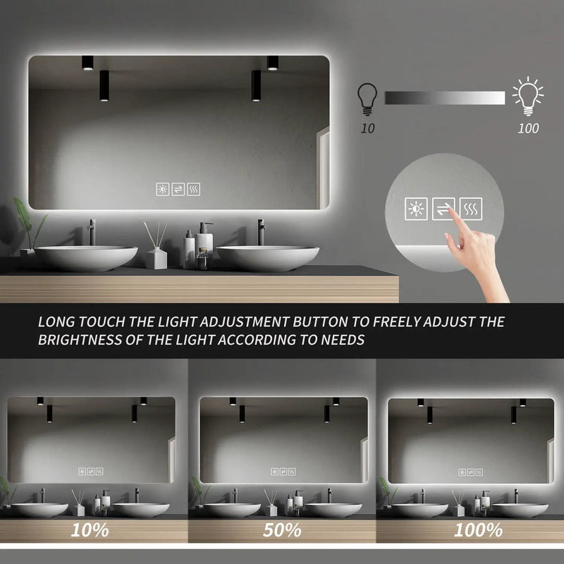 Wall Mounted Bathroom Full Length Makeup Mirror With 3 Color Lighting - Clear by Unique Piece Furniture