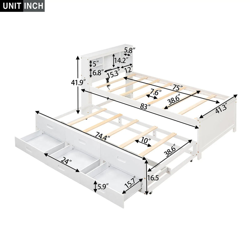 Platform Bed With Storage Headboard, USB, Trundle And 3 Drawers by Unique Piece Furniture