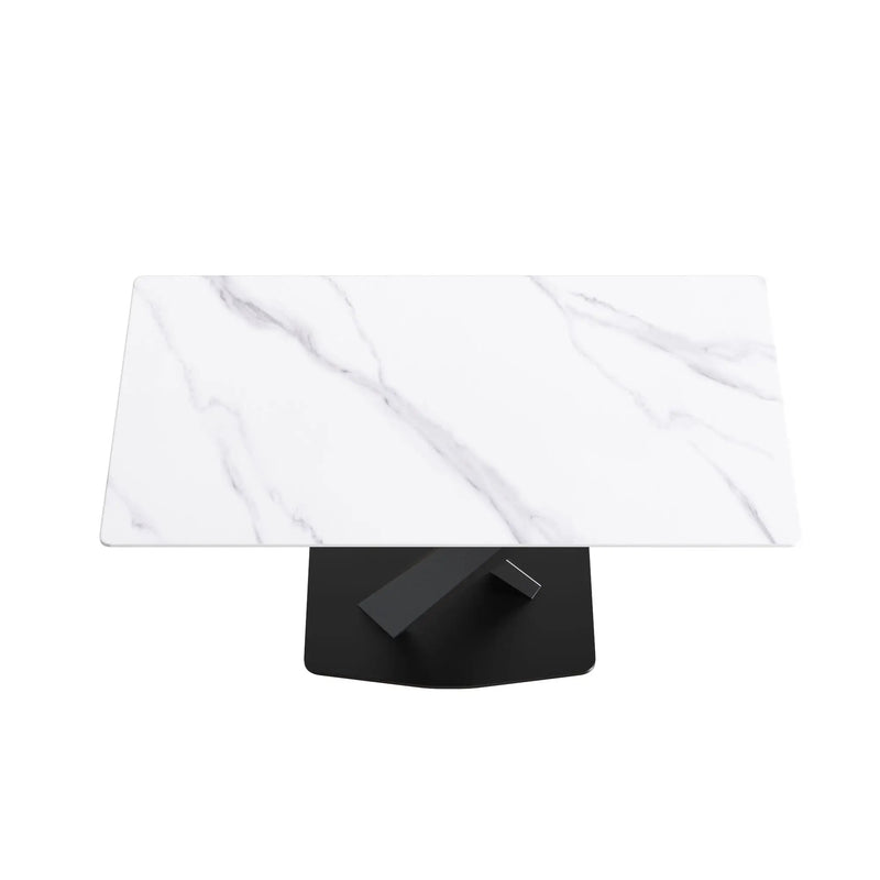 63" Modern Artificial Stone Straight Edge Metal X-Leg Dining Table, 6 People - White / Black by Unique Piece Furniture