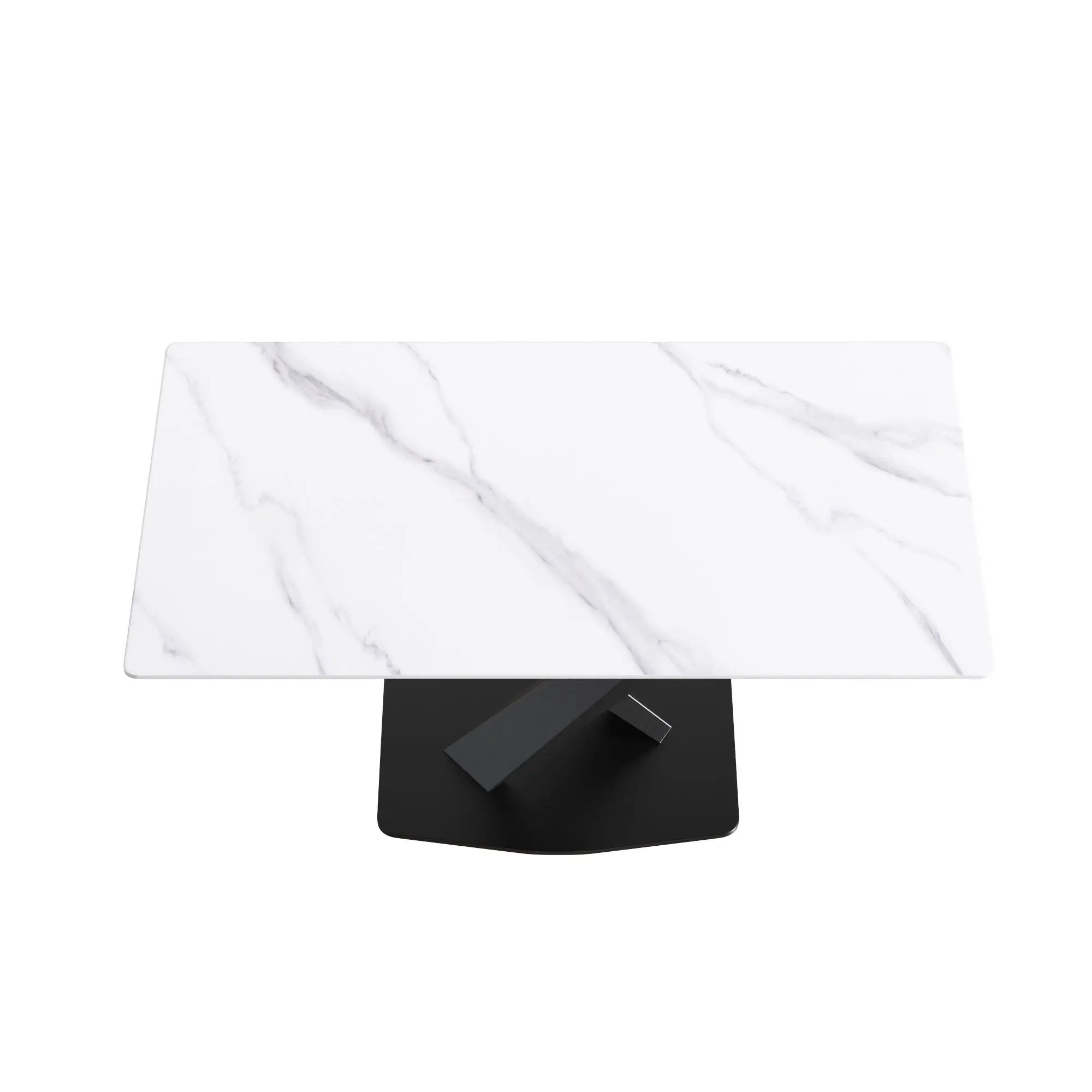 63" Modern Artificial Stone Straight Edge Metal X-Leg Dining Table, 6 People - White / Black by HouseOfZazla
