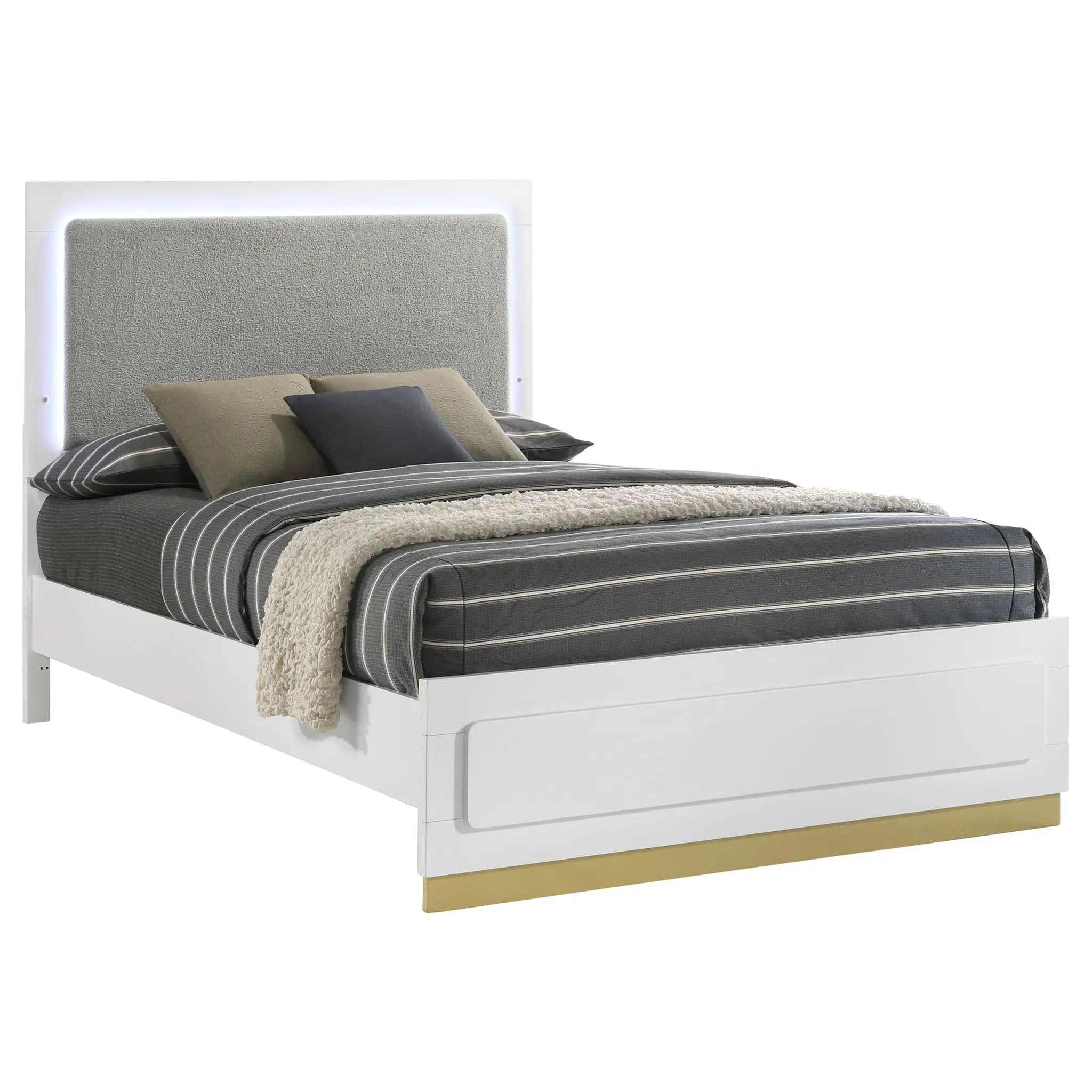 Caraway Wood Queen LED Panel Bed White by Unique Piece Furniture