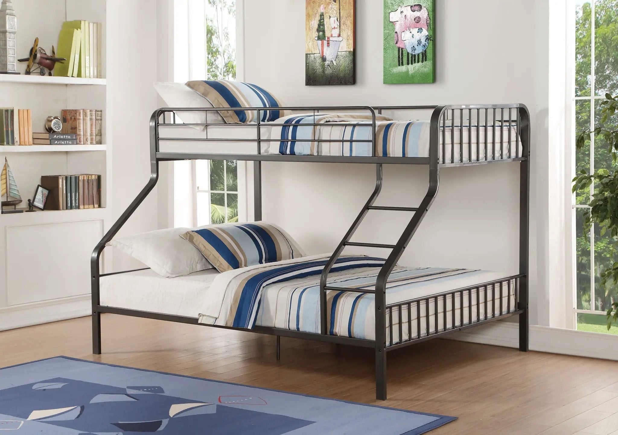 Caius - Twin Long Queen Bunk Bed - Gunmetal by HouseOfZazla