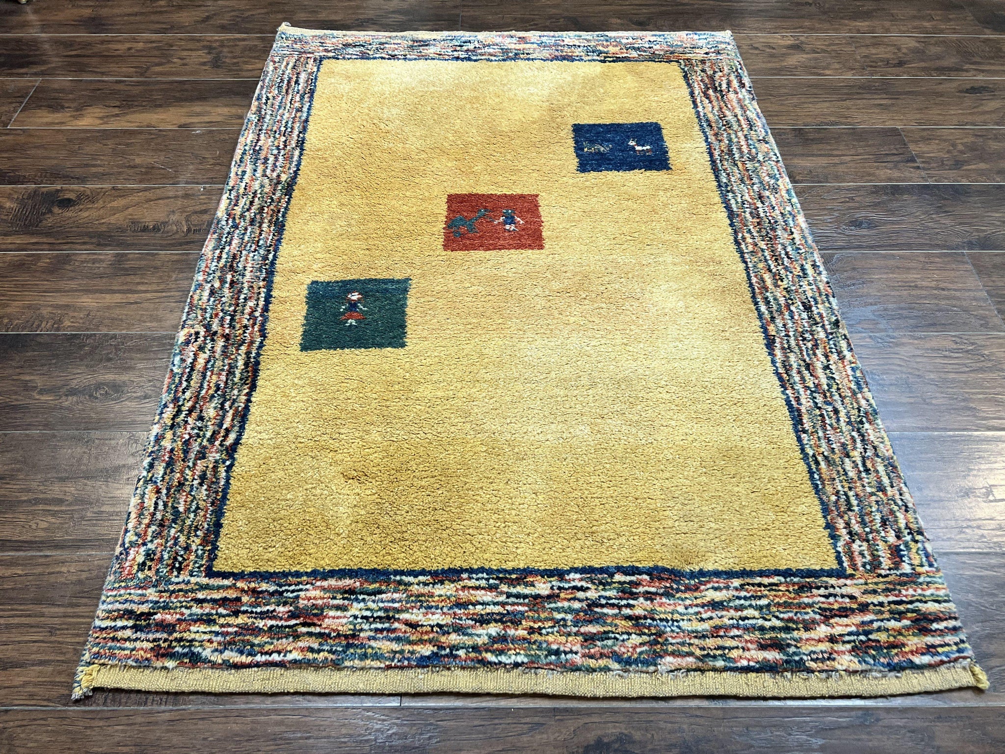 Indo Gabbeh Rug 3.7 x 5, Tribal Rug, Boho Rug, Wool Handmade Carpet by Jewel Rugs