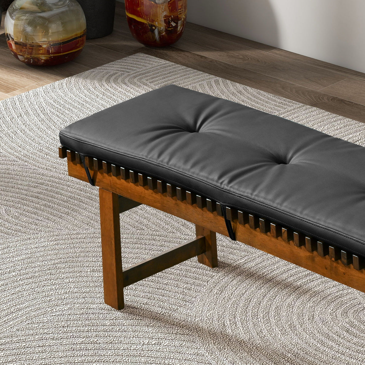 Black Upholstered Bench with Solid Wood Frame - Lucia, photo 9 of 10