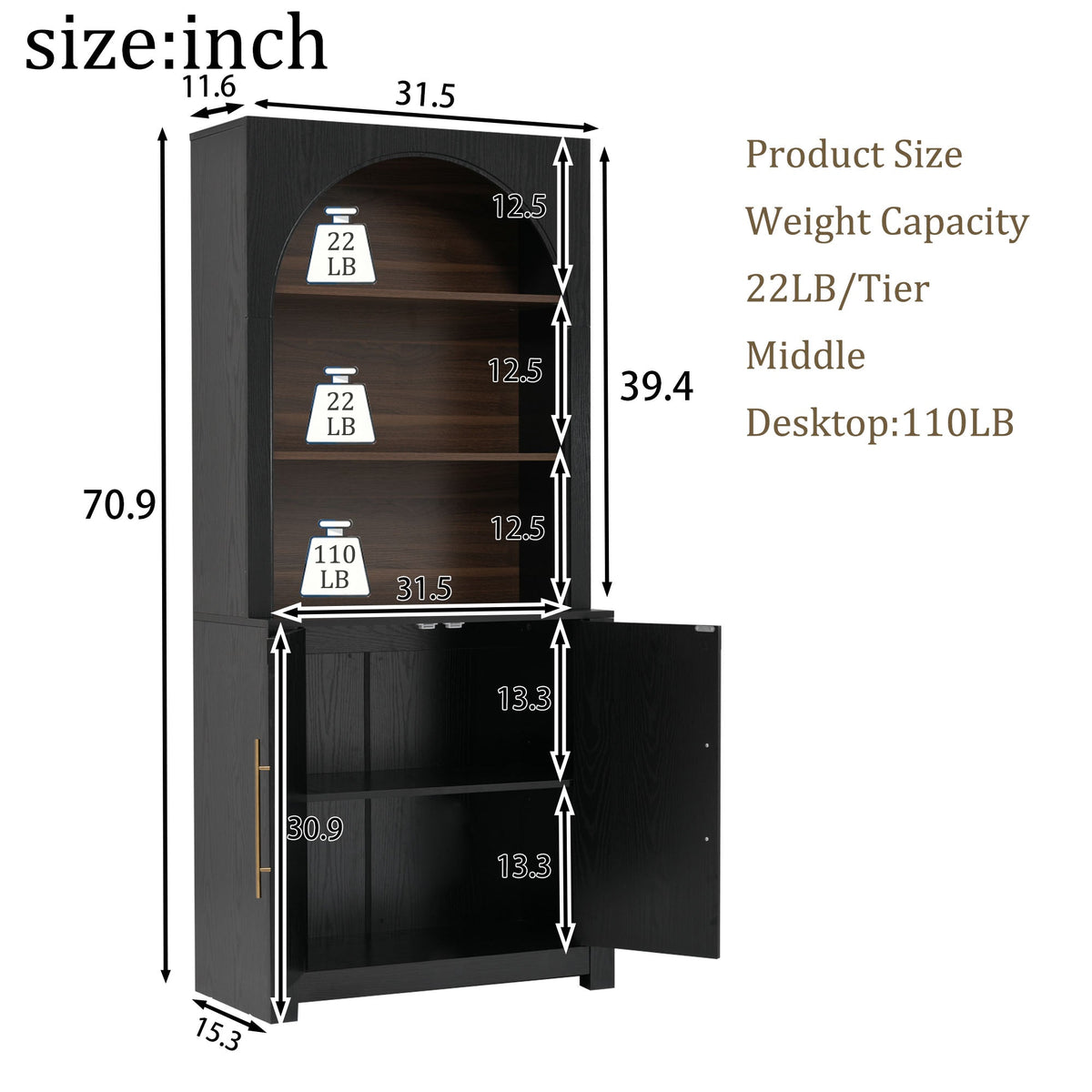 Modern Black Bookcase with Storage Cabinet - Black, photo 2 of 10