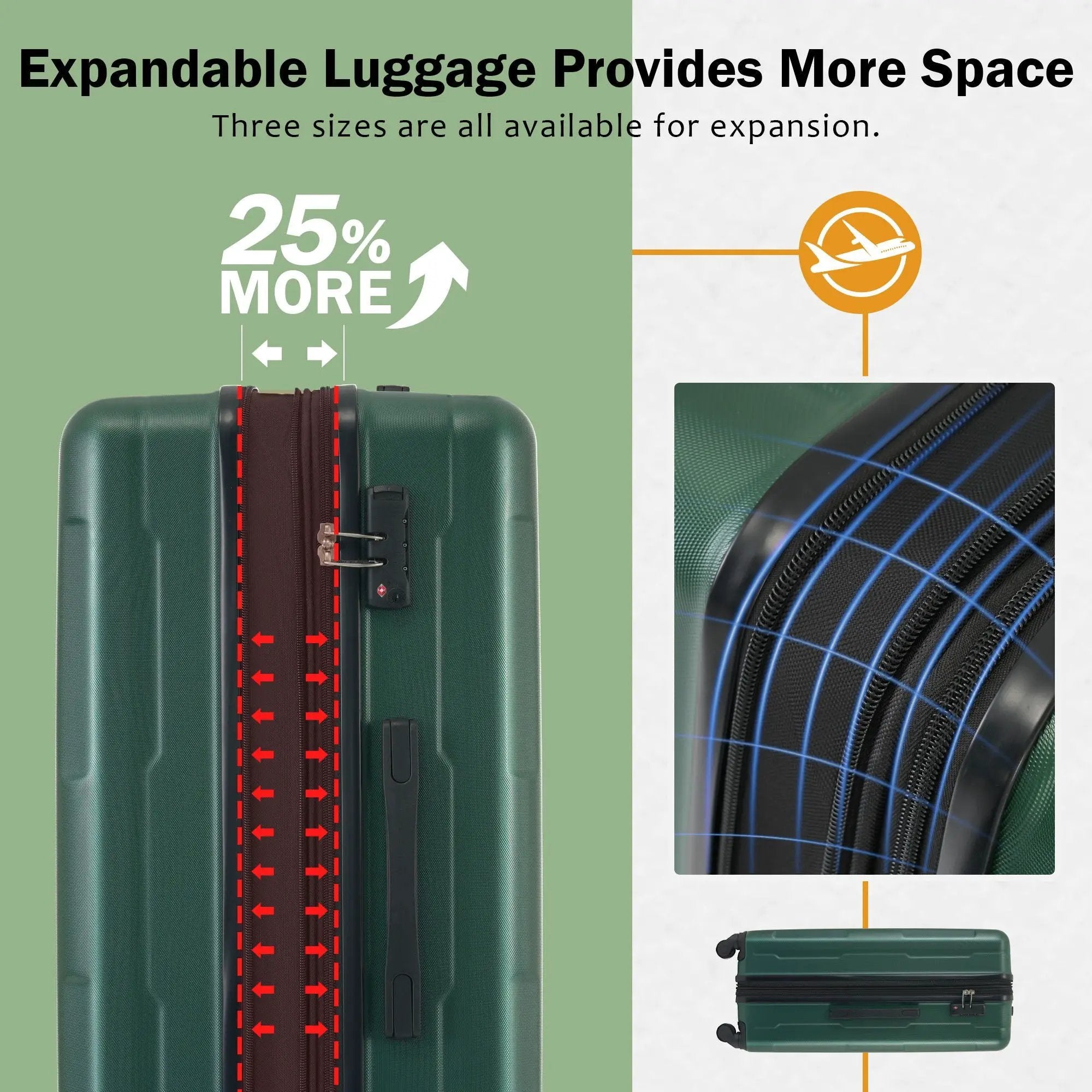 2 Piece Luggage Set With Bags Expanable Spinner Wheels ABS Lightweight Suitcase With Tsa Lock 20" / 28" by HouseOfZazla