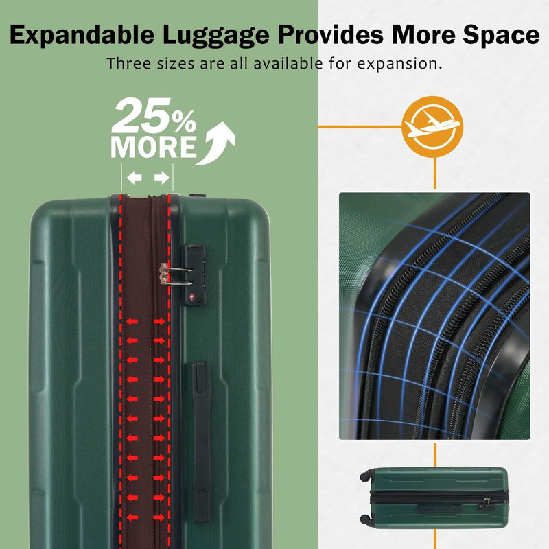 2 Piece Luggage Set With Bags Expanable Spinner Wheels ABS Lightweight Suitcase With Tsa Lock 20" / 24" by HouseOfZazla