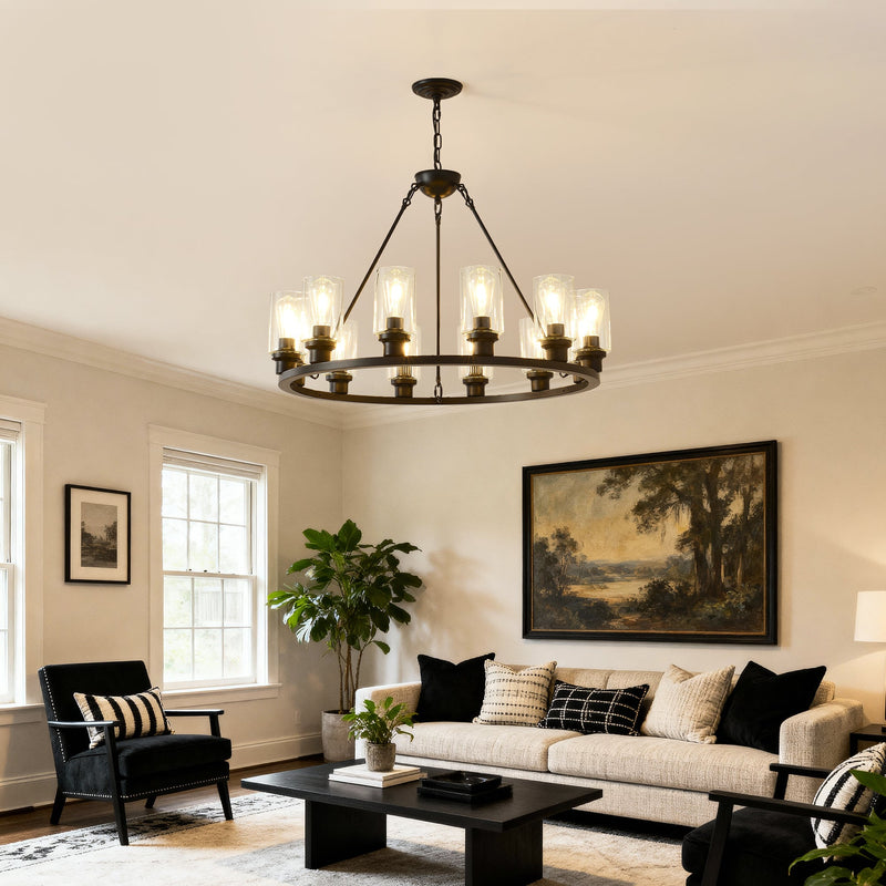 Black Wagon Wheel Chandelier 31.5 Inch Modern Farmhouse Pendant Light by HouseOfZazla