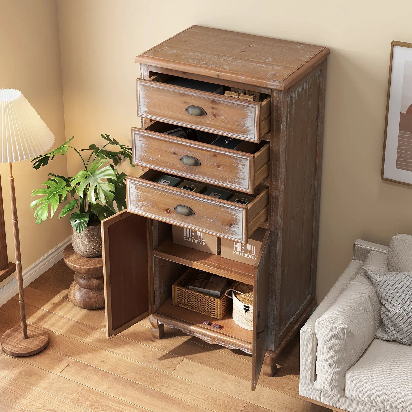 Rustic Wooden Storage Cabinet with Decorative Cutout Door & 3 Drawers by HouseOfZazla