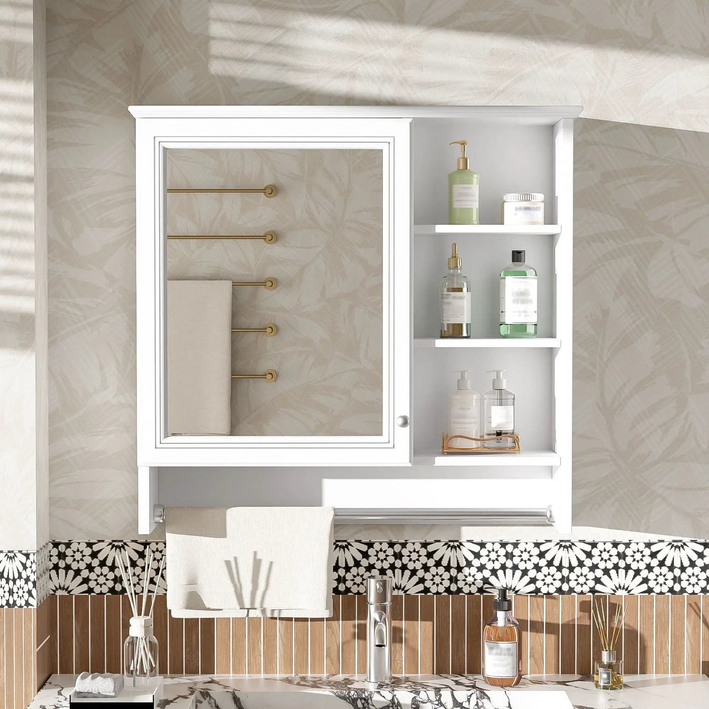 Wall Mount 2 In 1 Mirror Cabinet With Adjustable Shelf, Soft-Closing Hinges by Unique Piece Furniture
