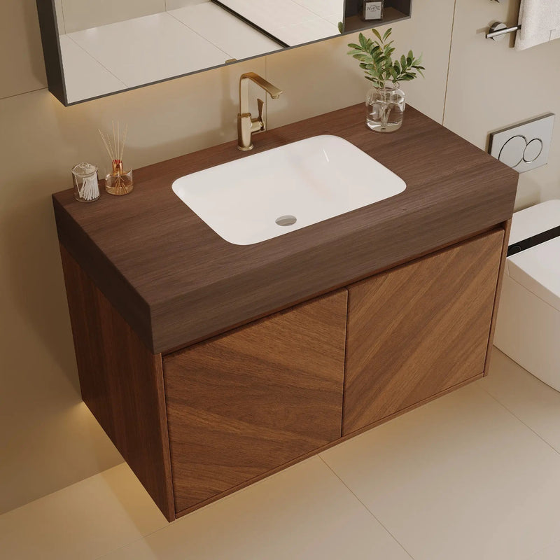 30" Modern Wall-Mounted Bathroom Vanity with Ceramic Sink by HouseOfZazla