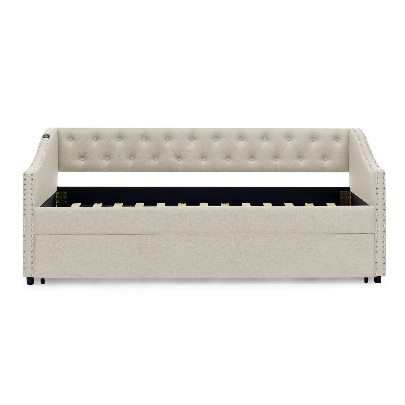 Upholstered Daybed With USB Charging & Pull Out Bed by HouseOfZazla