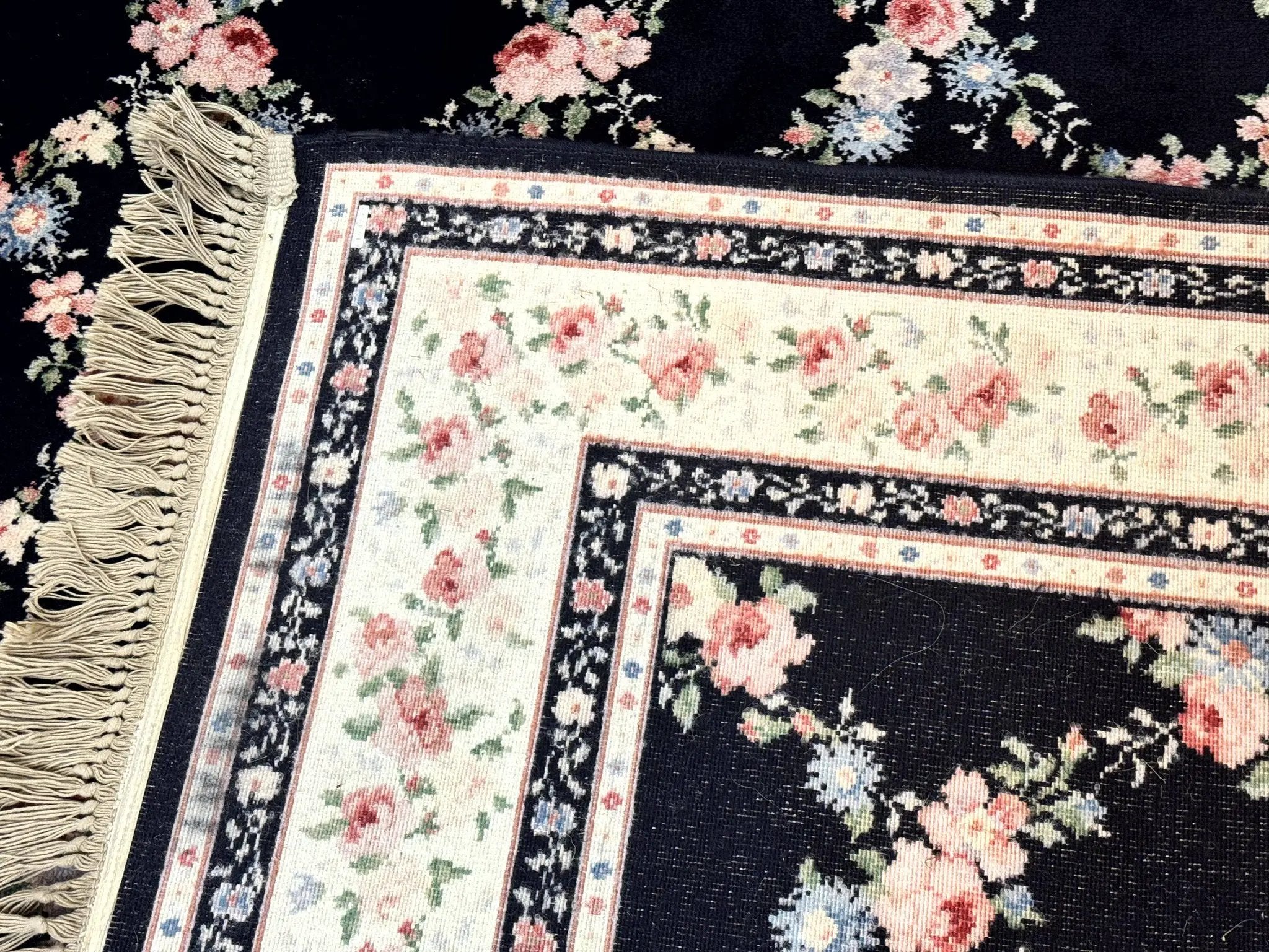 Karastan Rug 8.8 x 12, Garden of Eden #509/1270, Ebony Trellis, Vintage Discontinued Wool Pile Karastan Carpet by Jewel Rugs