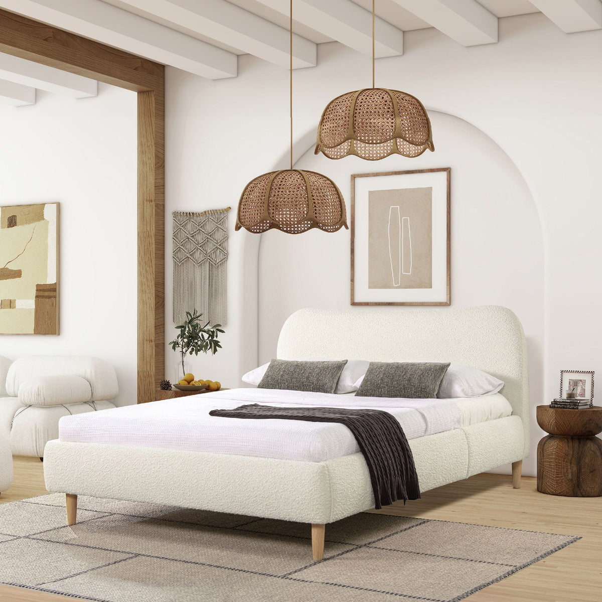 Curved Headboard Upholstered Platform Bed with Mattress Support - Black, White, Dark Green, photo 38 of 40