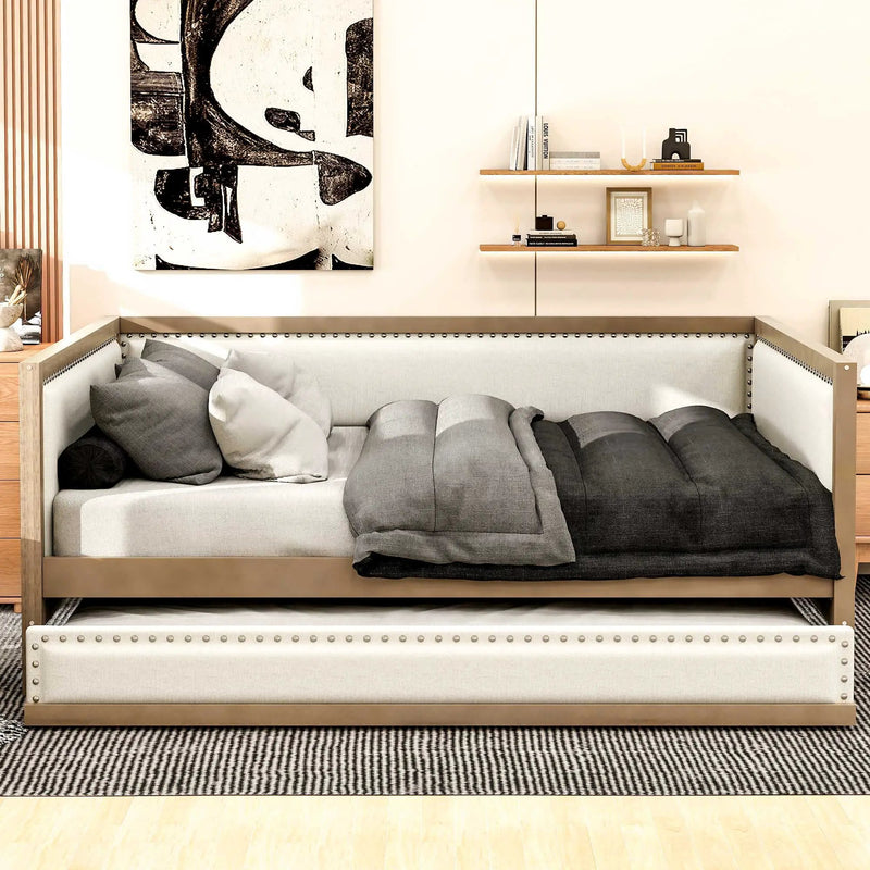Full Size Daybed With Trundle And Nailhead Decoration - Wood by Unique Piece Furniture