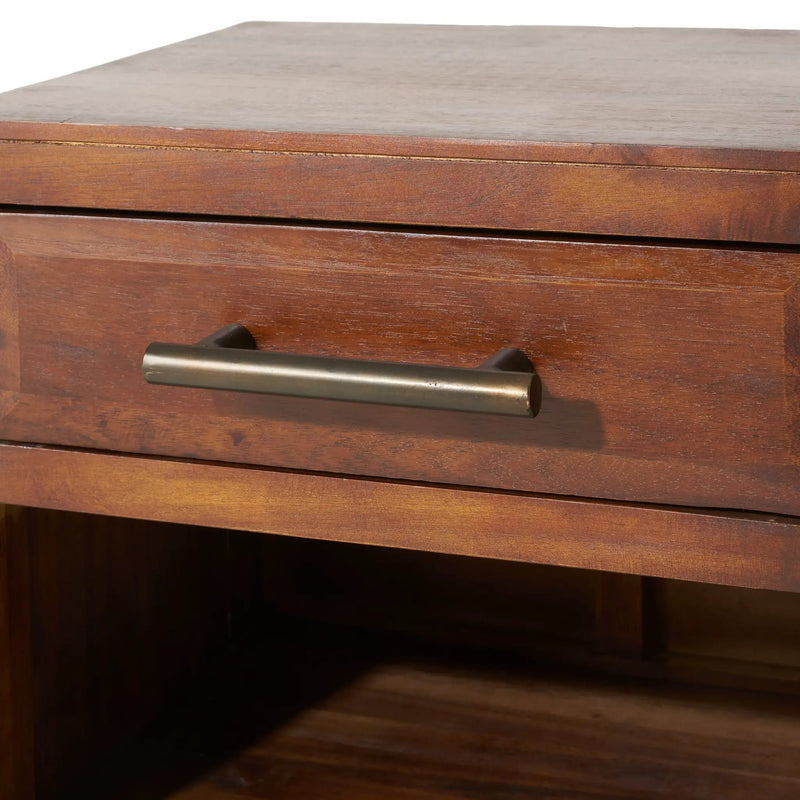 End Table in Brown Acacia Wood with Storage Drawer and Shelf by HouseOfZazla