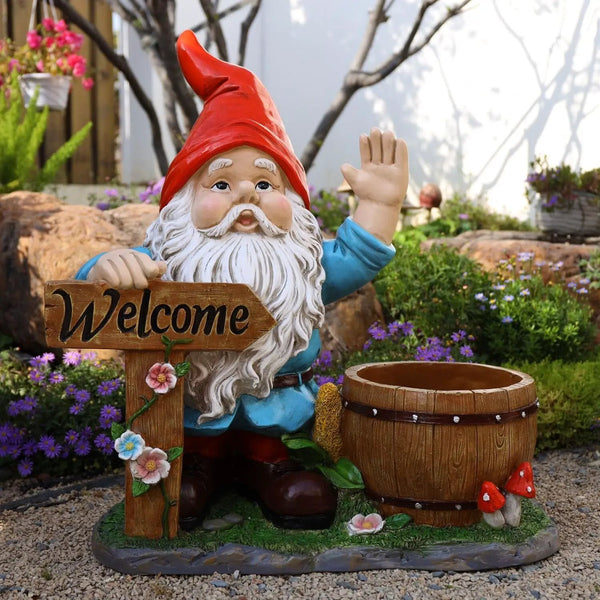 Outdoor Garden Sculpture Gnome Flower Pot Planter