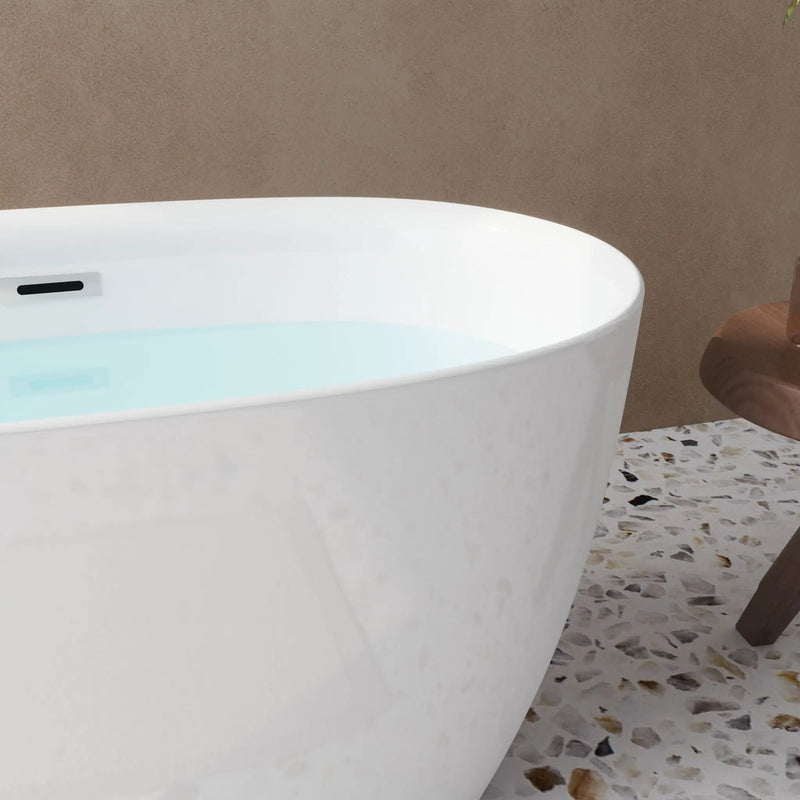 Freestanding Oval Bathtub With Overflow And Pop Up Drain, Double Walled Design - Gloss White