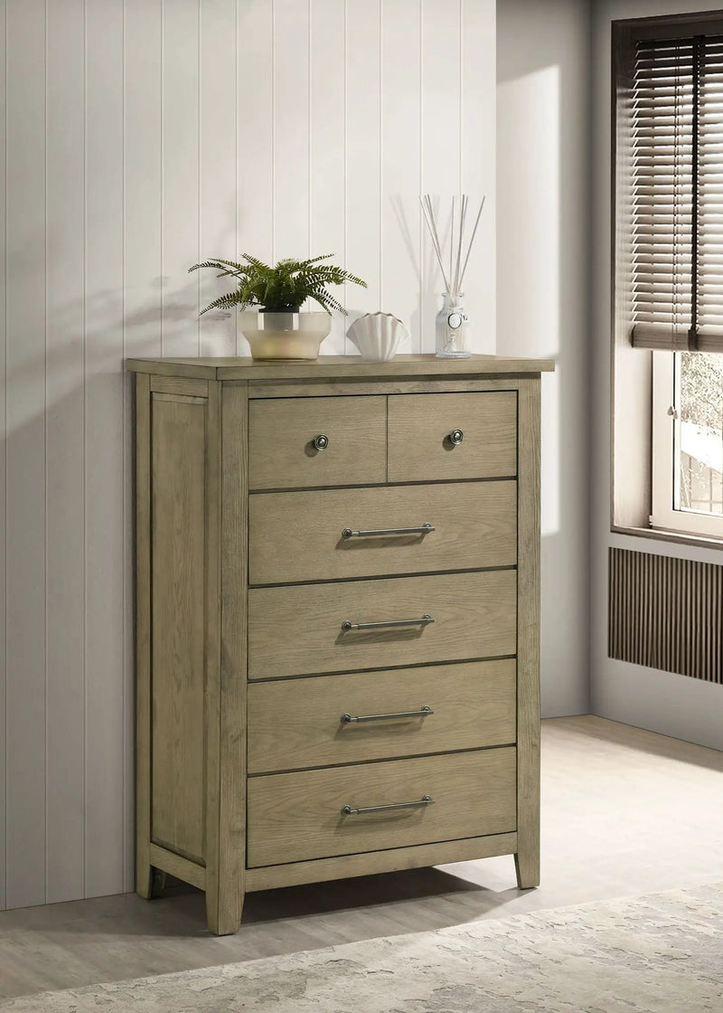 Hazlewood 5-drawer Bedroom Chest of Drawers Vineyard Oak by Unique Piece Furniture