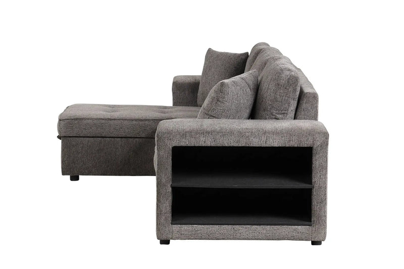 Modern L-Shape 3 Seat Reversible Sectional Couch, Pull Out Sleeper Sofa With Storage Chaise And 2 Stools For Living Room Furniture Set by HouseOfZazla