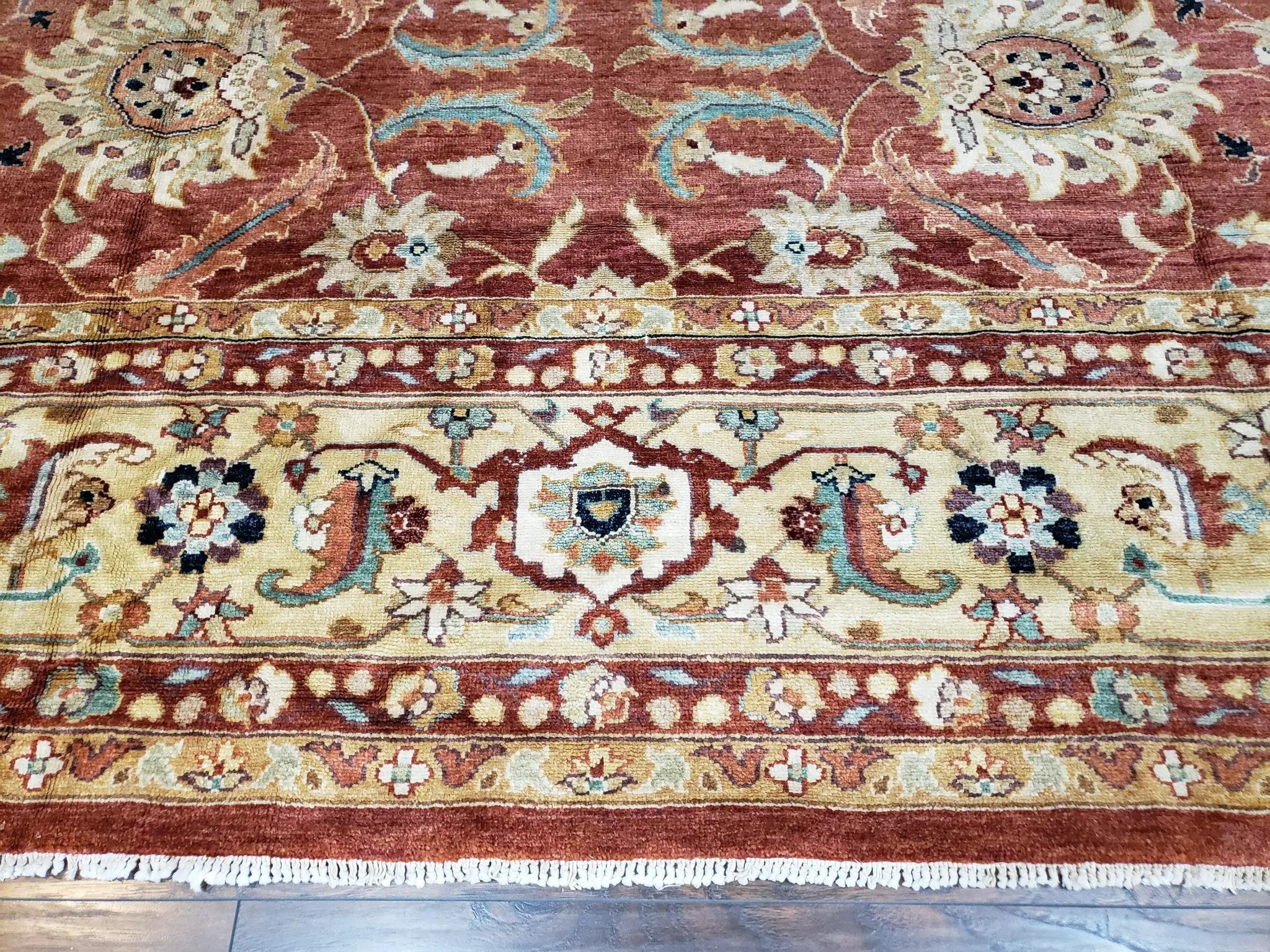 Safavieh Room Sized Rug 10x14, Wool Hand-Knotted Auburn Red & Light Gold Egyptian Mahal Oriental Carpet, 10 x 14 Large Living Room Rug by Jewel Rugs