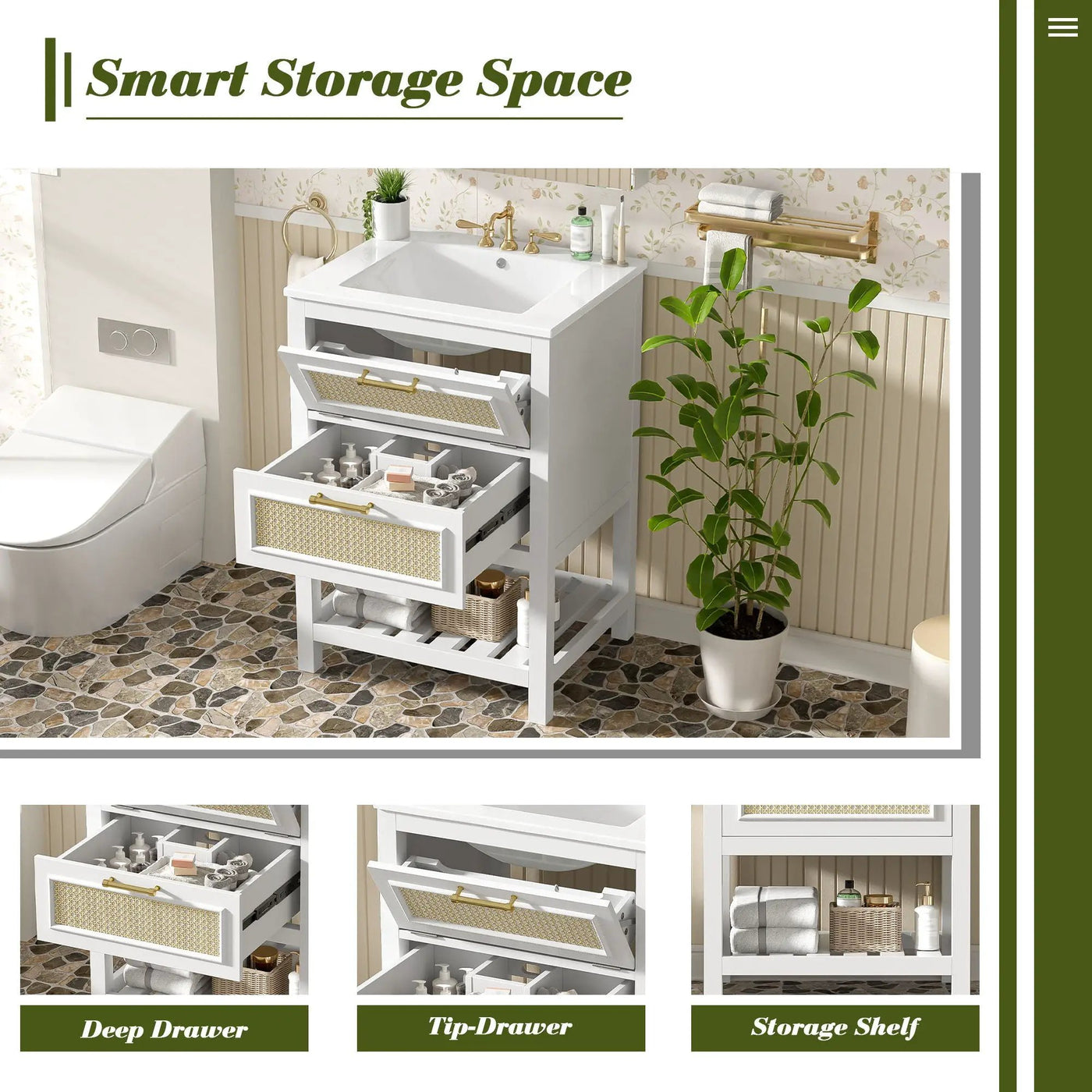 Modern Bathroom Vanity With Integrated Sink, Cabinet With 1 Deep Drawer And 1 Tip-Out Drawer by HouseOfZazla