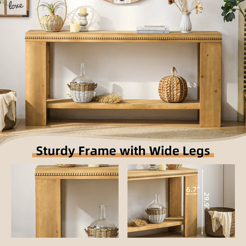 63" Boho Console Table with Storage Shelf – Rustic Farmhouse Sofa Table by HouseOfZazla