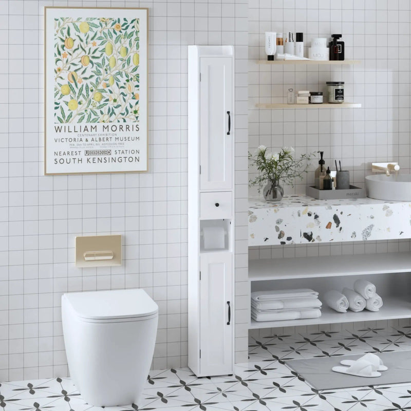 Slim Tall Bathroom Storage Cabinet With Adjustable Shelves, 2 Doors Freestanding Cabinet - White by Unique Piece Furniture