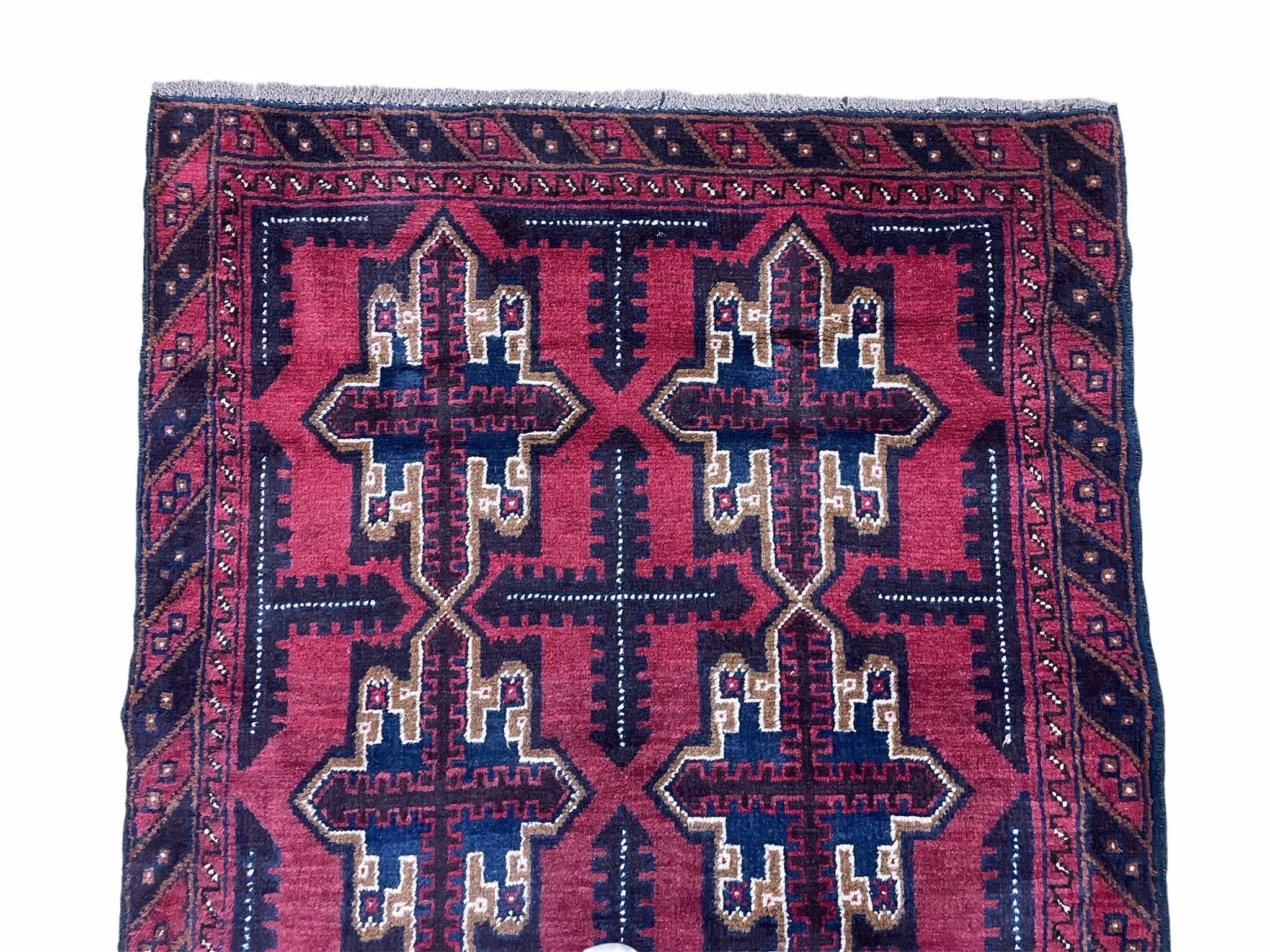 3X5 Vintage Handmade Tribal Wool Rug Balouchi Rug Afghan Rug Red Beige Blue Nice by Jewel Rugs