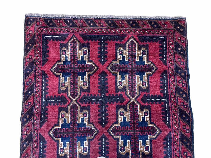 3X5 Vintage Handmade Tribal Wool Rug Balouchi Rug Afghan Rug Red Beige Blue Nice by Jewel Rugs