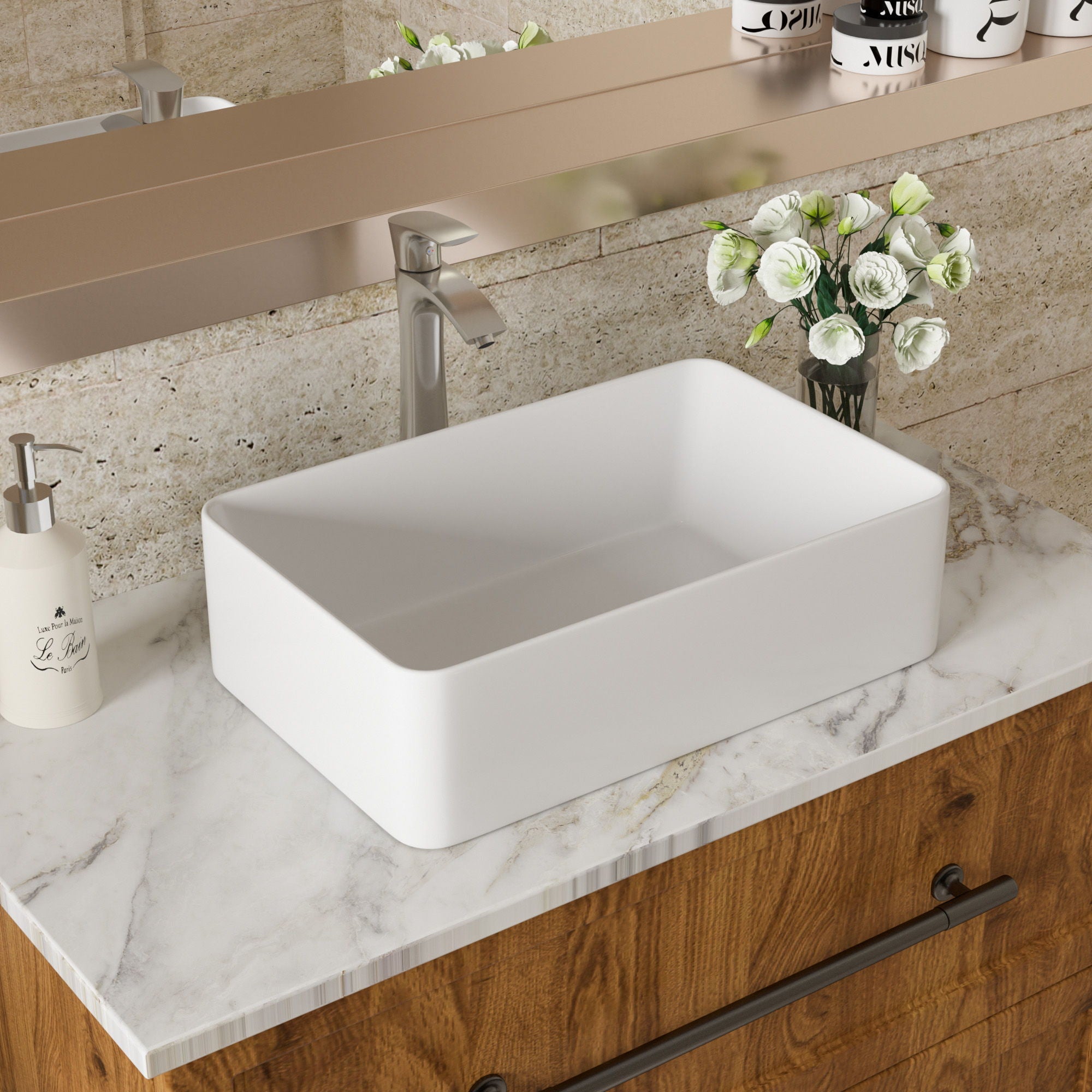 Modern European Design 21" X 14" Ceramic Rectangular Vessel Bathroom Sink - White by HouseOfZazla