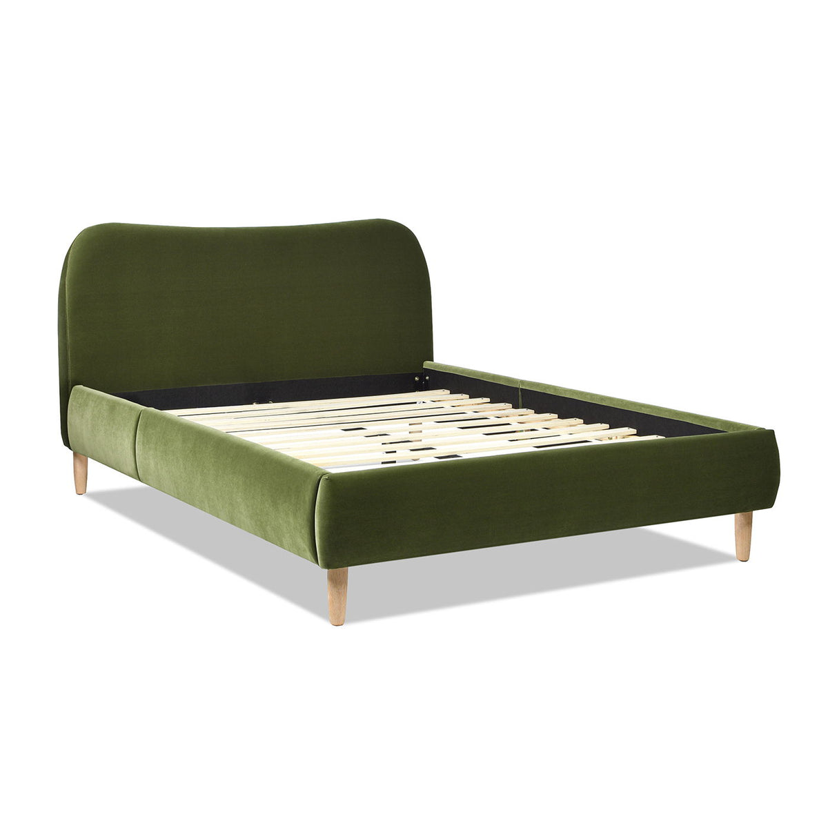 Curved Headboard Upholstered Platform Bed with Mattress Support - Black, White, Dark Green, photo 39 of 40